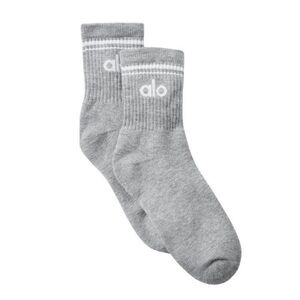 Alo Yoga Unisex Half-Crew Throwback Sock Grey/White Authentic New Size M NWT